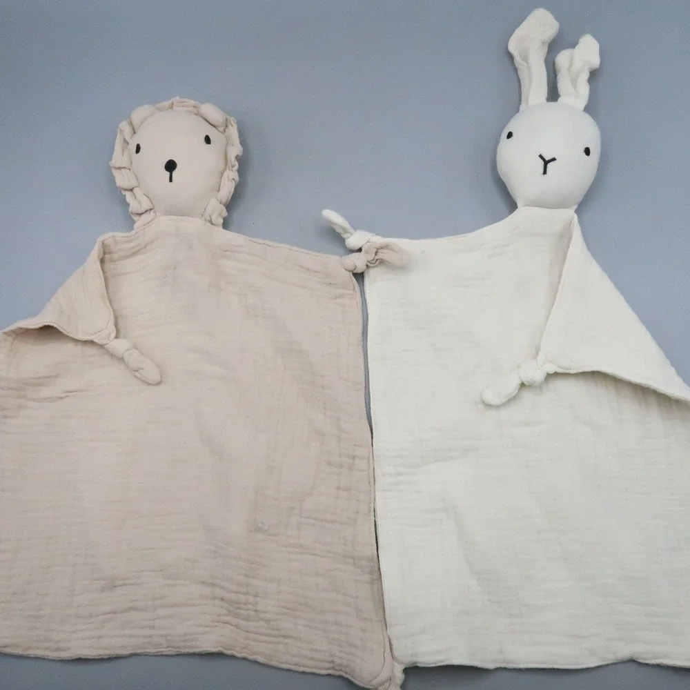 2 Muslin Bunny Lion Lovey Security Blanket Rabbit‎ Animal Toy Lot
